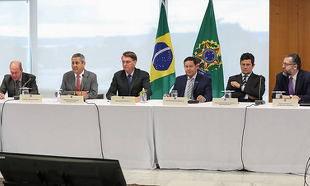 Reunião realizada entre Bolsonaro e ministros dia 22 de abril, que foi citada por Sergio Moro como prova de interferência do presidente na PF Foto: Marcos Correa / Divulgação