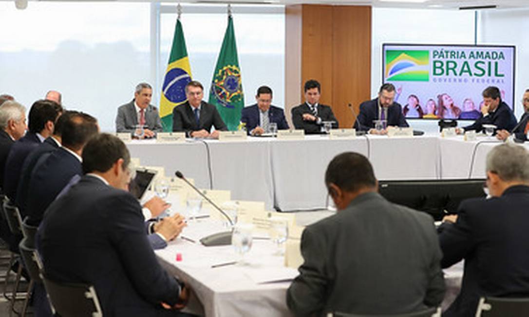 Reunião realizada entre Bolsonaro e ministros dia 22 de abril, citada por Sergio Moro como prova de interferência do presidente na PF Foto: Marcos Correa / Divulgação