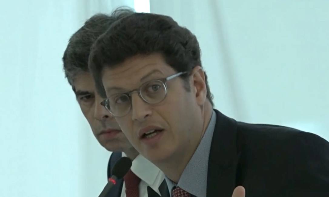 Ricardo Salles, ministro do Meio Ambiente, durante reunião ministerial Foto: Foto Reprodução / Agência O Globo