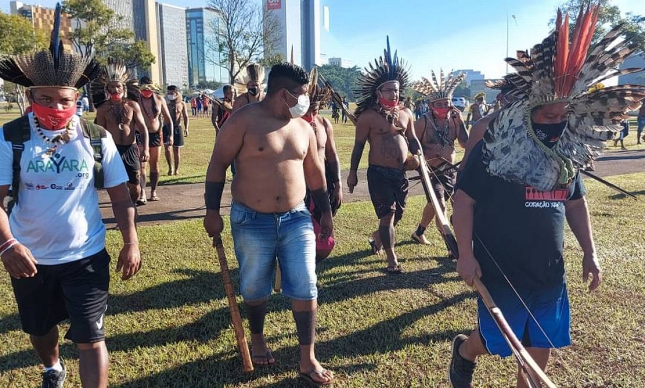 Manifestação de indígenas na Esplanada dos Ministérios busca reafirmar seus direitos constitucionais Foto: Divulgação