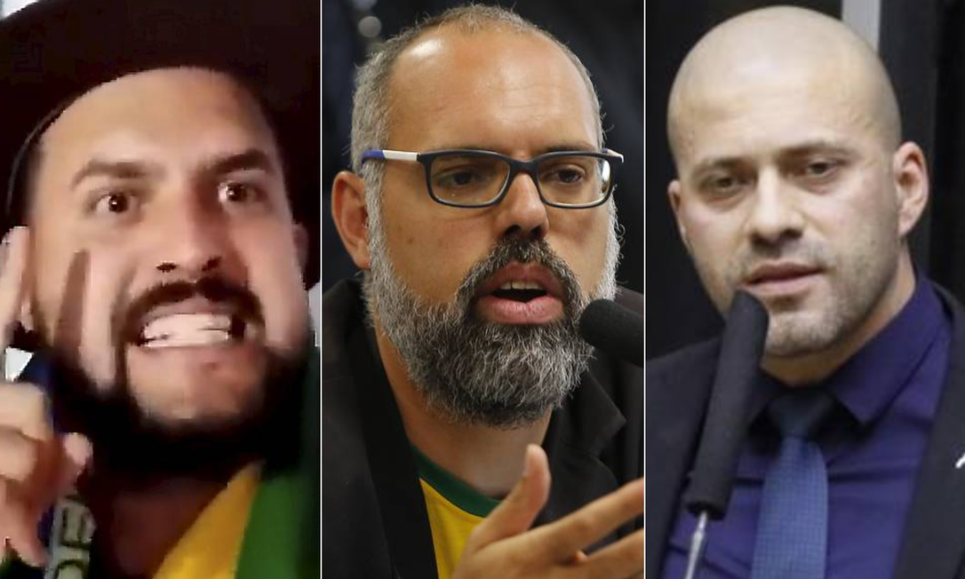 Zé Trovão, Allan dos Santos e Daniel Silveira integram a lista de bolsonaristas alvos de mandados de prisão por ações nas redes Foto: Arte/Agência O Globo