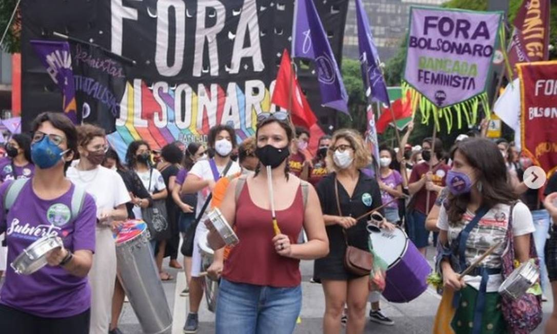 Manifestantes em ato que pedia o impeachment do presidente Jair Bolsonaro, em São Paulo, no sábado Foto: Elineudo Silva/Frente Brasil Popular/Reprodução