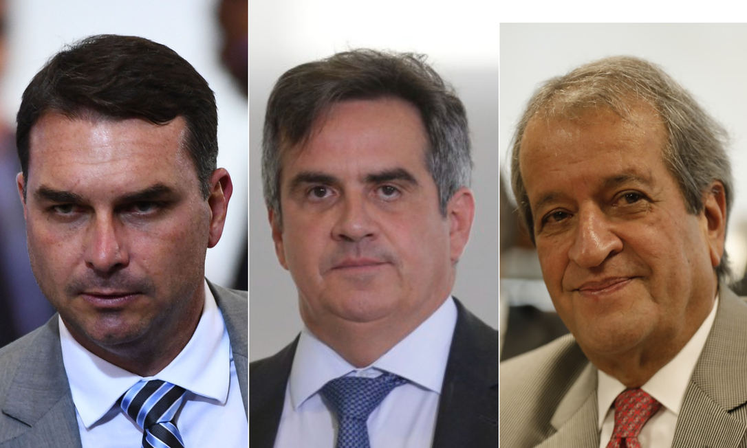 O senador Flávio Bolsonaro (PL-RJ), o ministro Ciro Nogueira e o presidente do PL, Valdemar Costa Neto, são integrantes do comitê de campanha de Bolsonaro Foto: Arte / Agência O Globo