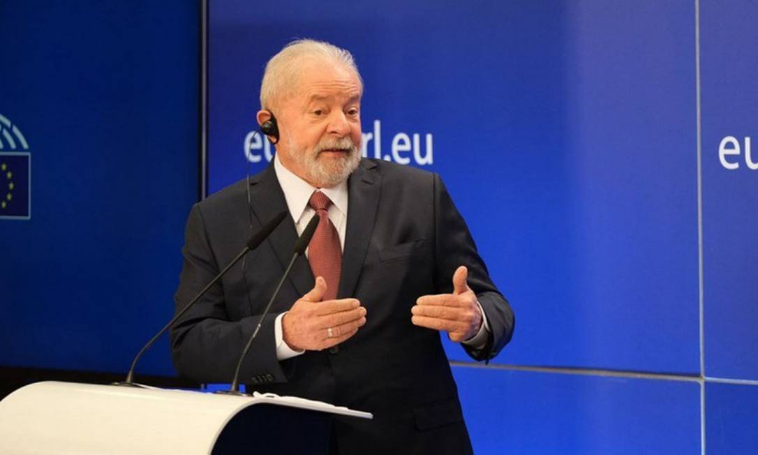 Dois discursos. Lula no Parlamento Europeu: acenos a regimes autoritários de esquerda em choque com estratégia eleitoral Foto: Reprodução
