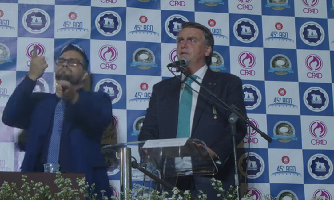 O presidente Jair Bolsonaro durante culto da CGADB Foto: Reprodução CGADB
